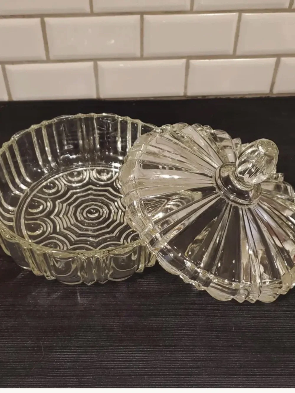 Vintage Anchor Hocking Clear Pressed Glass Covered Candy Dish with Lid